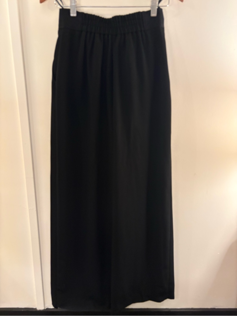 Black front pleated wide leg dress pants